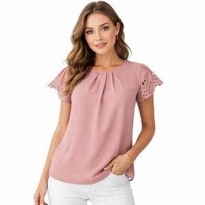 EMERY ROSE Mauve Pink Cutout Sleeve‎ Pleated Neckline Top Plus Size 1X